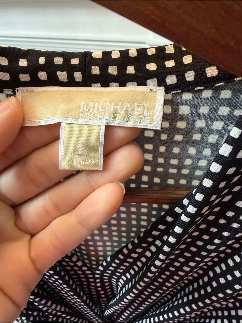 Michael Kors Black and White Dotted Wrap Midi Dress